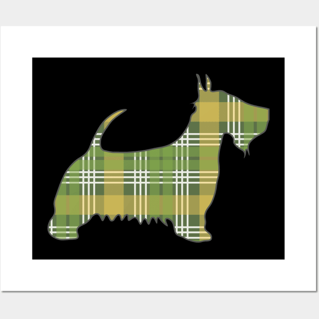 Green, White and Yellow Tartan Scottish Terrier Dog Silhouette Wall Art by MacPean